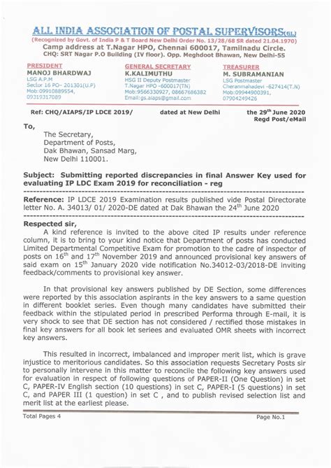 AIAPS Letter to Directorate regarding discrepancies noticed in the LDCE ...