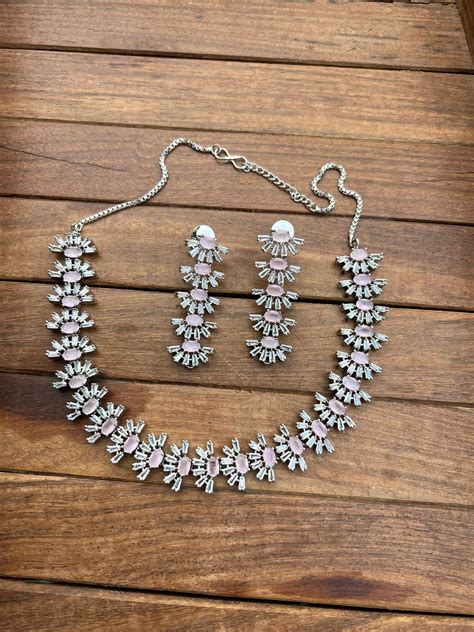 Half flower diamond look alike necklace – Alluring Accessories