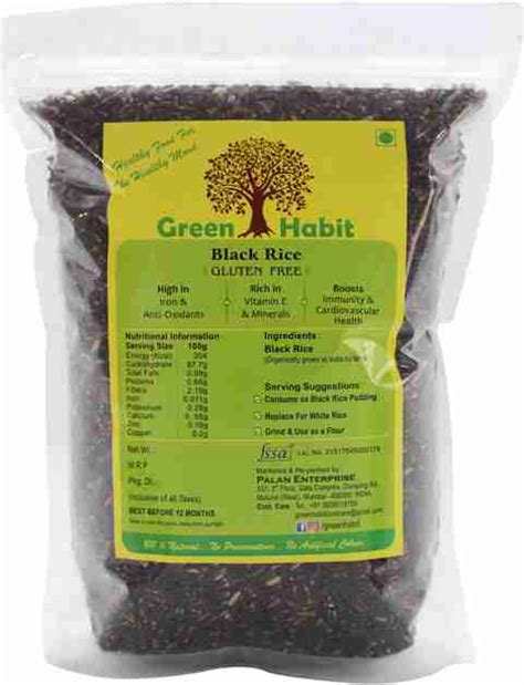 greenhabit Wild Black Rice a.k.a Forbidden Rice (500 Gram Pack) Black ...