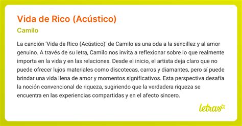 Significado de la canción VIDA DE RICO (ACÚSTICO) (Camilo) - LETRAS.COM