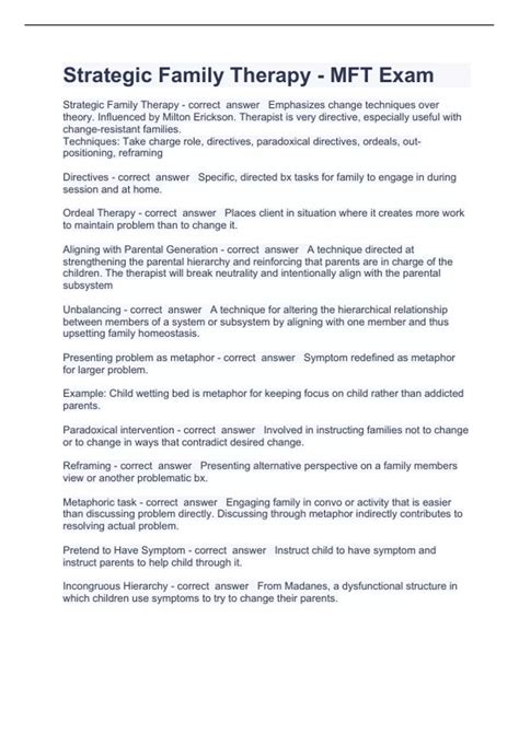 Strategic Family Therapy Questions with complete solution 2023 - MFT ...