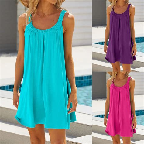 Women-Summer-Spaghetti-Strap-Boho-Beach-Dress-Solid-Color-Loose ...