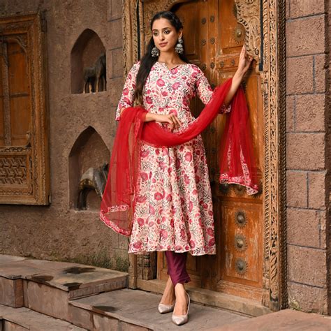 Flora Red kurta suit set – The Anarkali Shop