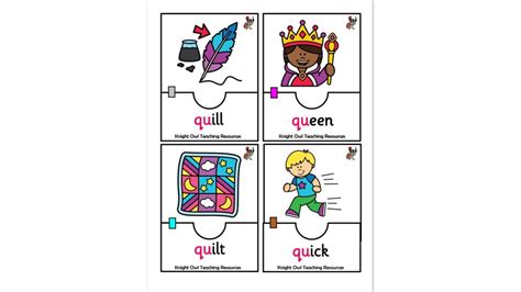 Words beginning with 'qu' Matching Game