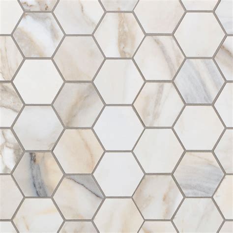 This white Alaria Polished Porcelain Hexagon Mosaic is 13 x 13 with ...
