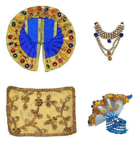 2 Number Blue Color Laddu Gopal Dress Combo Set (Dress, Mukut and Mala ...