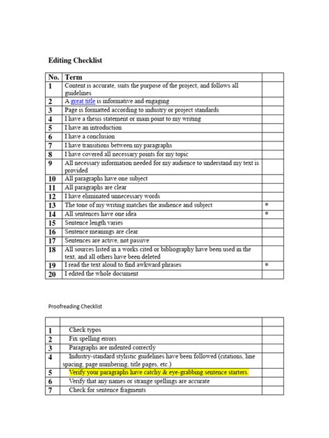 Editing and Proofreading Checklist | PDF