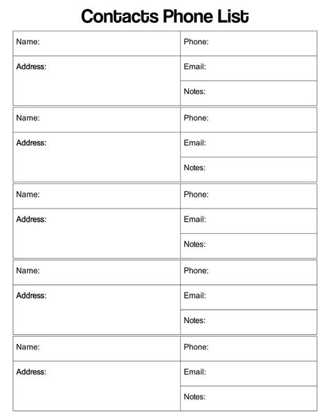 Image result for Phone List Printable