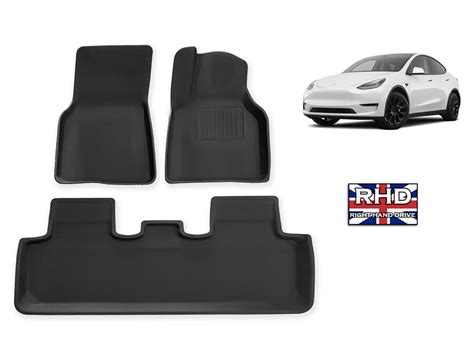 Tesla Model Y: All-weather Interior Floor Mats (3D-TPR Rubber), RHD(UK ...