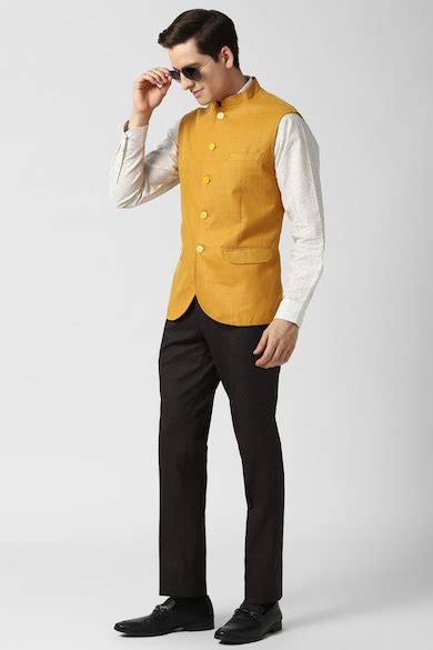 Buy Men Yellow Solid Nehru Jacket Online - 652621 | Peter England