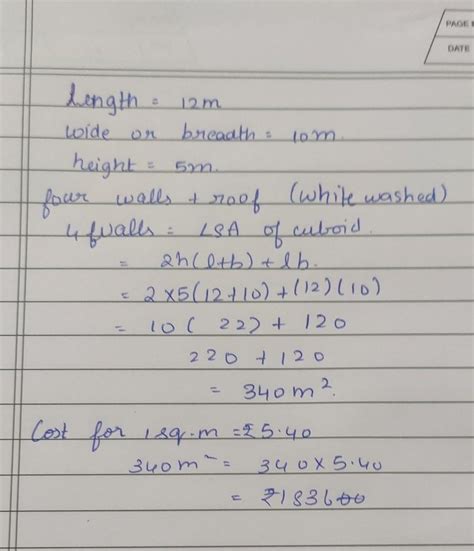A hall is 12m long 10m wide and 5m high. its wall and the roof are to ...