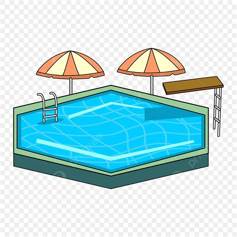 Cartoon Swimming Pool Clipart Transparent Background, Outdoor Hexagonal ...