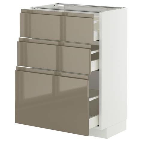 METOD / MAXIMERA base cabinet with 3 drawers, white/Voxtorp high-gloss ...