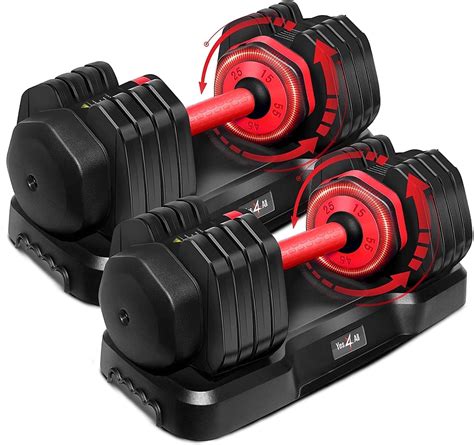 Yes4All Adjustable Dumbbell Set 15-55lbs Steel Grip Gym Workout ...