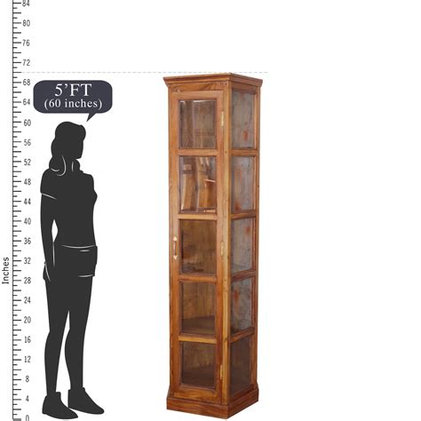 Compact long angled teak wood showcase