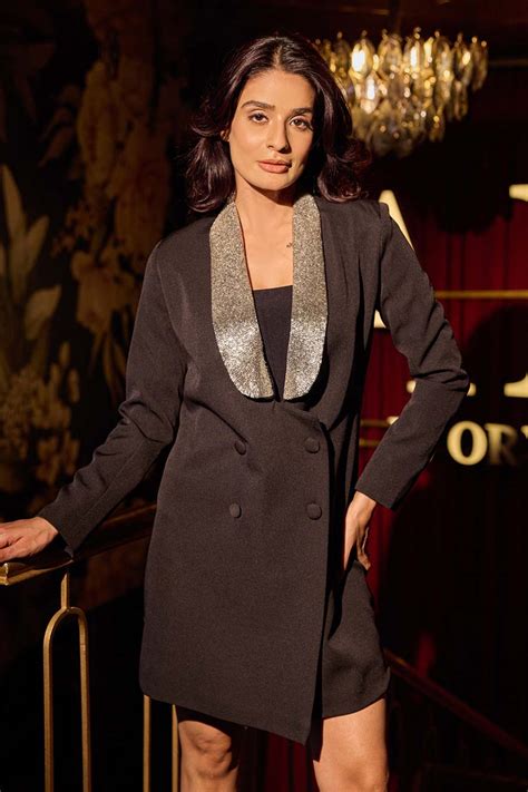 Shop Black Radiant Collar Blazer Dress by ATTIC SALT at House of ...