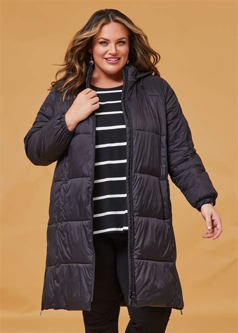 Shop Plus Size Long Line Zip Puffer Jacket, Black | Taking Shape AU