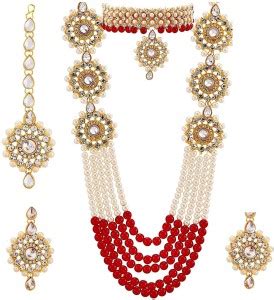JAIN COLLECTION Bridal Long Necklace Set For Womens Gold-plated Plated ...