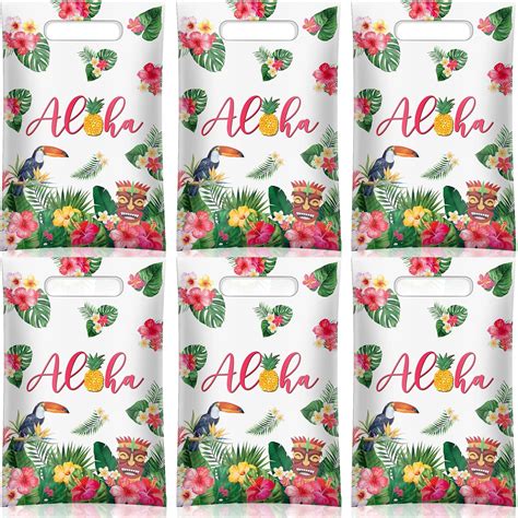Amazon.com: PerKoop 100 Pcs Hawaiian Gift Bags Aloha Summer Bags with ...