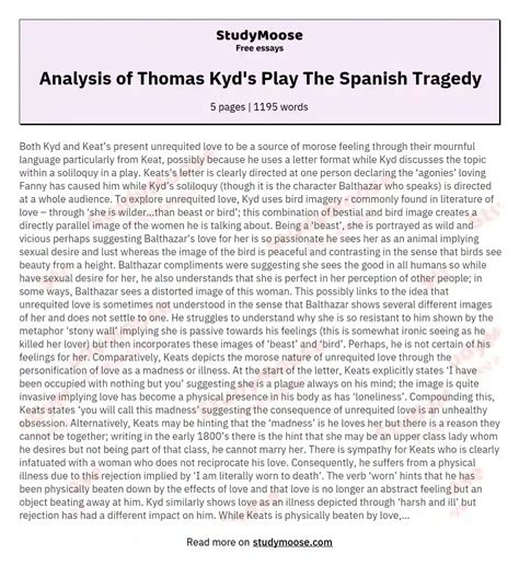 Analysis of Thomas Kyd's Play The Spanish Tragedy Free Essay Example