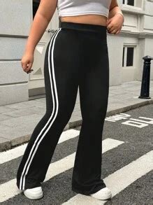 SHEIN EZwear Women's Plus Size Patchwork Side Split Flare Pants | SHEIN USA