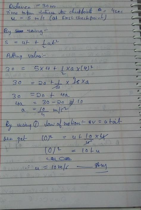 A car is accelerating uniformly as it passes two check points which are ...