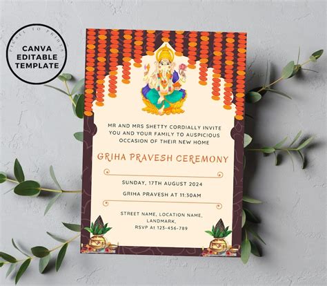 Buy Editable Griha Pravesh Invitation Pooja Invitation Gruha Online in ...