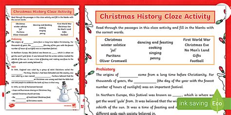 Christmas History Worksheet Cloze Activity | KS2 Reading