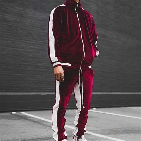 Men's Tracksuit Sweatsuit Jogging Suits Velour Tracksuit Wine Red Black ...