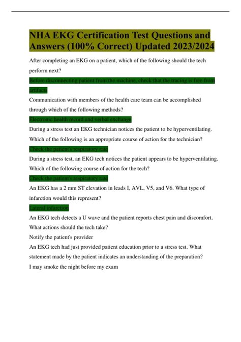 NHA EKG Certification Test Questions and Answers (100% Correct) Updated ...