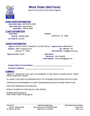 Fillable Online blountcaa Work Order (Bid Form) Blount County Community ...