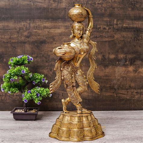 Brass Large Size Indian Lady With Matka Home Office Dacor Showpiece 20 ...