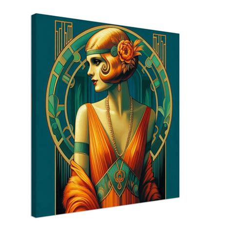 Art Deco Wall Art lady in Orange Printed on Thin Canvas. Art Deco Wall ...