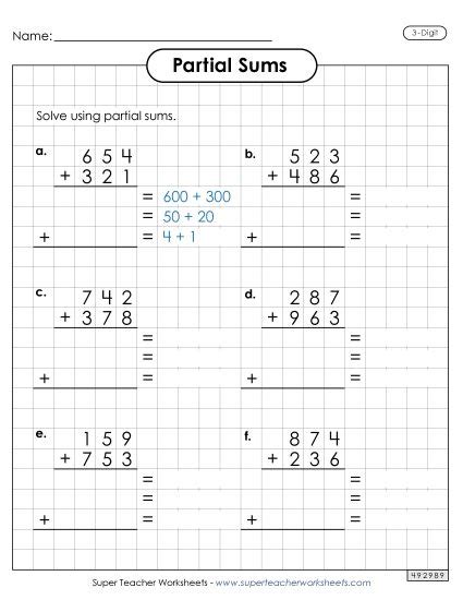 Image result for Partial Sums 3-Digit Addition