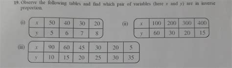 19. Observe the following tables and find which pair of variables (here ...