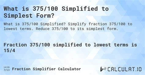 What is 375/100 Simplified to Simplest Form? - Calculatio