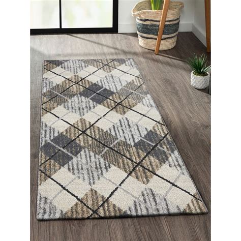 Buy OBSESSIONS Anti-Static Geometric Polypropylene Floor Runner, Beige ...