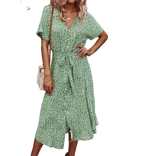 Womens Shirt Dress Ditsy Floral Button Front Collar Mint Green M ...