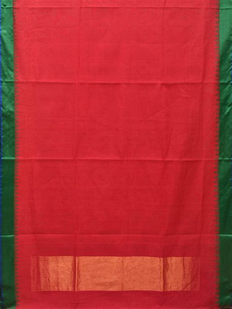 Red Khadi Cotton Handloom Plain Saree with Temple Border Design kh0617 ...