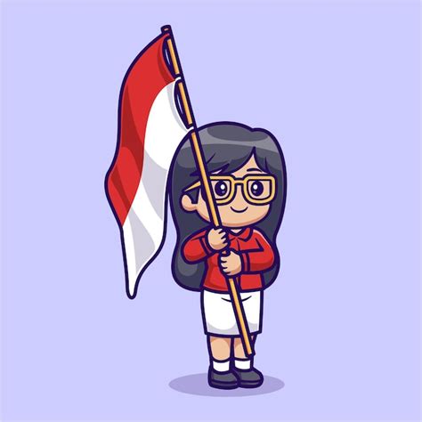 Niedliche Frau mit Indonesien-Flagge, Cartoon-Vektor-Symbol ...