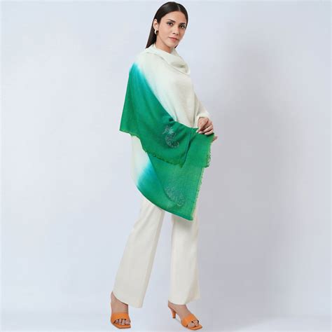 Cream and Sea Green Ombre Embellished Cashmere Stole – First Resort by ...