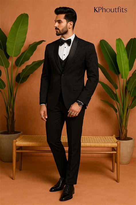 Men's Handcrafted Black Shawl Lapel Tuxedo in Donear Fabric - KPH OutF ...