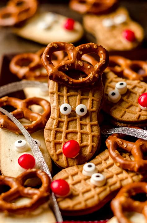 Reindeer Cookies With Pretzel Antlers