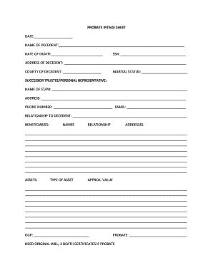 Fillable Online PROBATE INTAKE SHEET - Ahrens Technologies Fax Email ...
