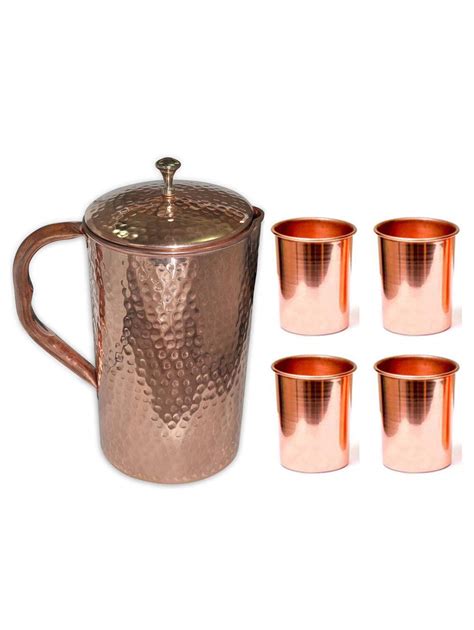 Buy MSP Enterprises Daily Use One Hammered Copper Jug and Four Plain ...