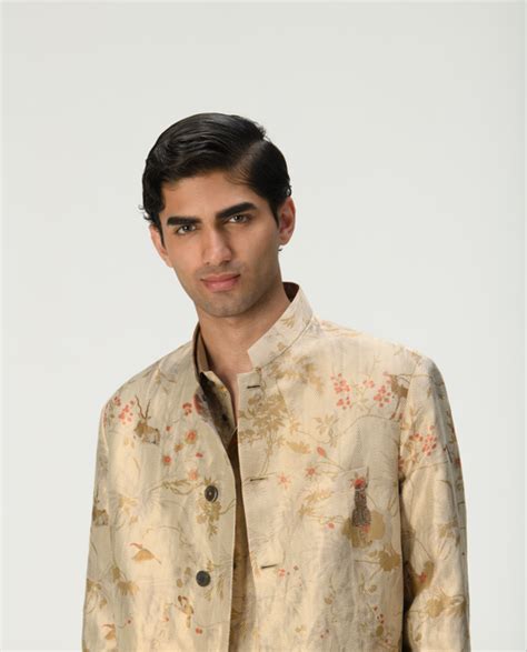 Bandhgala Silk Brocade Ivory – SUKETDHIR