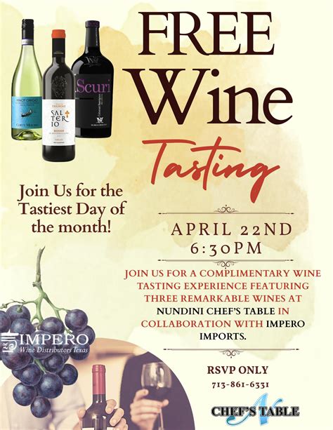 Free Wine Tasting - Nundini Chef's Table - Houston - Houston, TX | Tock ...
