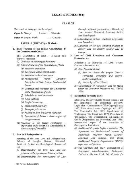 Revised class XI - efwqfwfwf - 1 LEGAL STUDIES (881) CLASS XI There ...