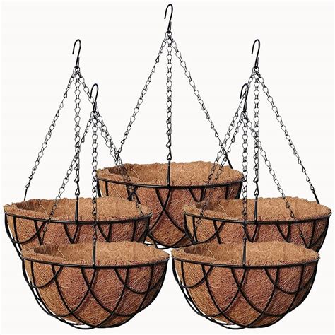 FOBHIYA® Metal Hanging Planter Basket with Coco Coir Liner and Chain ...