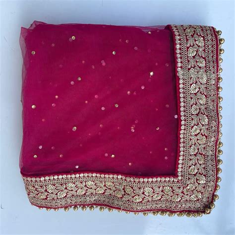 Bridal Prism Magenta Stone Embroidered Border Net Dupatta – anokherang